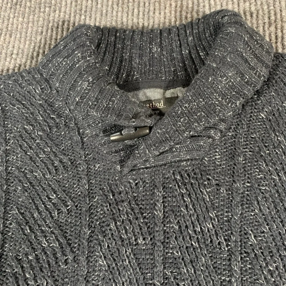 Method Sweater Men's Extra‎ Large Blue Cable Knit Collared Toggle Cotton Blend